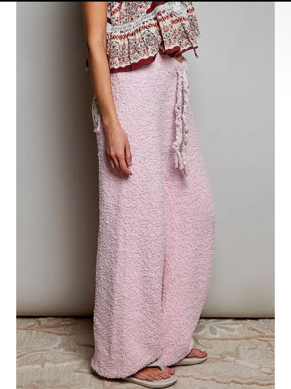 NWT POL Solid Adjustable Drawstring Waist Pink Casual FLUFFY Sweater Pants - Picture 2 of 8